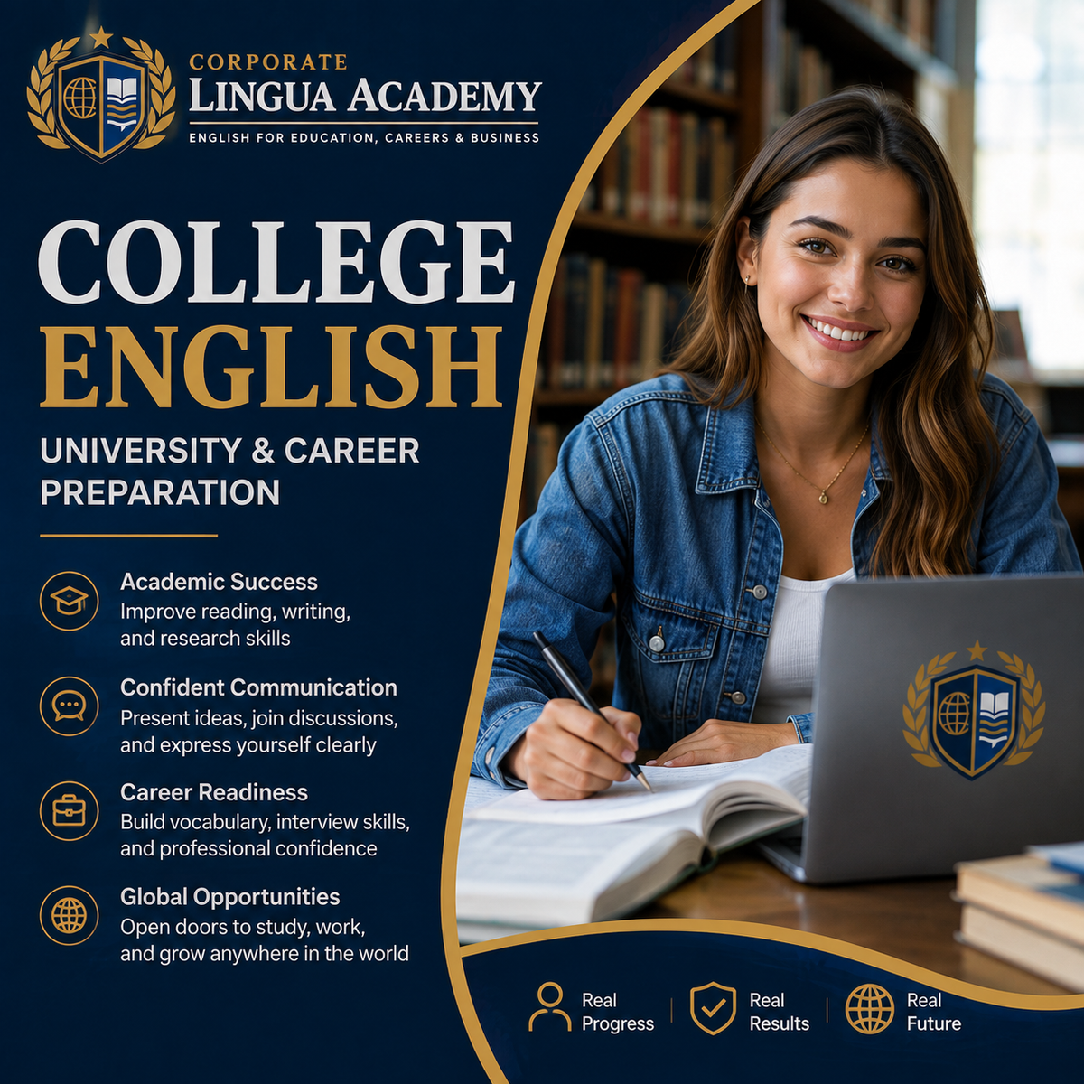 College student preparing for academic and career English